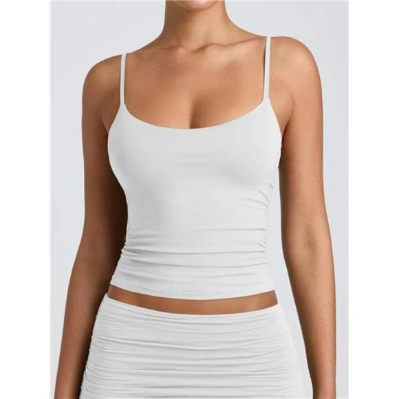 Scoop Neck Double Lined Tank Top Adjustable Cami Sleeveless Slim Fit Shirt - Picture 3 of 7